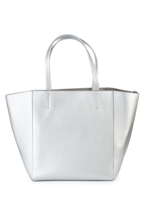 Celine Vertical Cabas Bag Womens Small Metallic Silver Calfskin Leather Tote