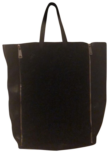 Celine Vertical Cabas Black Shearling and Leather Tote