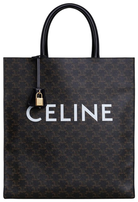 Celine Vertical Cabas In Triomphe Canvas and Calfskin Black Tote