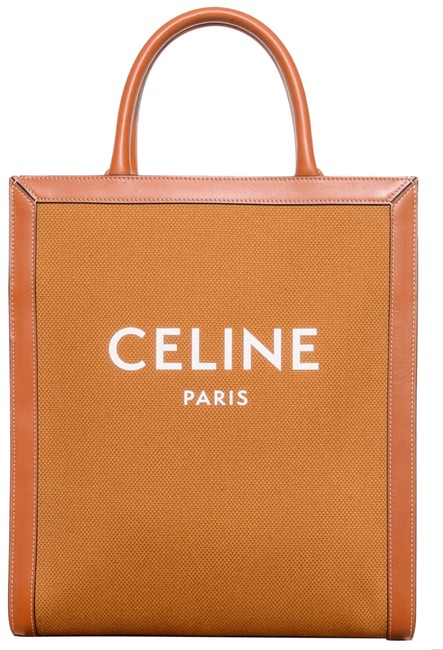 Celine Vertical Cabas Small with Strap Beige Tan Leather Trim And Canvas Tote