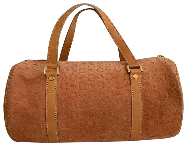 Celine Vintage Monogram Barrel Coral Suede Leather Shoulder Bag