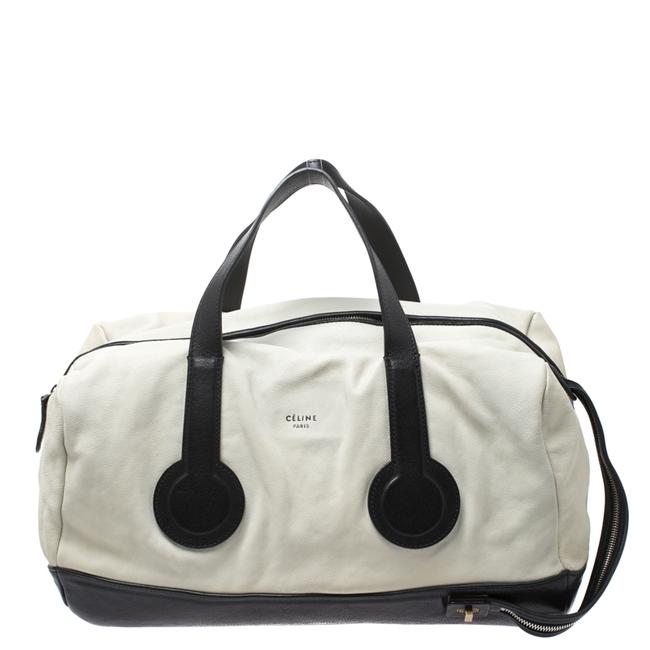 Celine WhiteBlack Leather Vintage Weekender Bag Wristlet