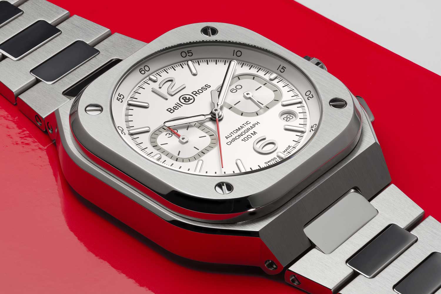 BELL & ROSS WATCH BR 05 CHRONOGRAPH WHITE HAWK BRACELET LIMITED EDITION BR05C SI STSST