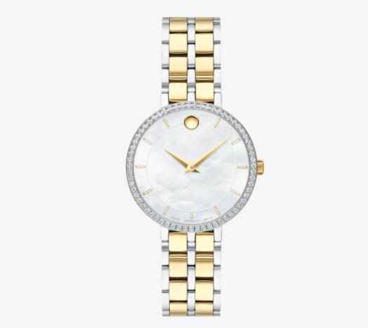 Movado Kora two tone watch and bracelet with white dial and gold accents Replica 0607326