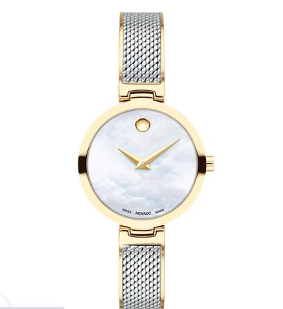 MOVADO AMIKA two toned watch with white dial, pale gold accents and mesh bracelet Replica Watch 0607362