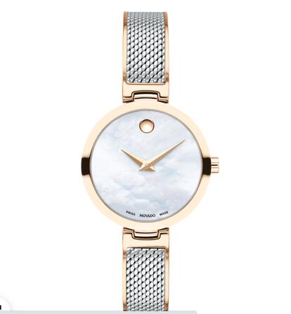 MOVADO AMIKA two toned watch with white dial, pale rose gold accents and mesh bracelet Replica Watch 0607363