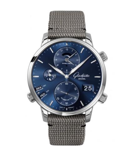 Glashuette Original Senator Cosmopolite Stainless Steel Blue Synthetic Replica Watch 1 89 02 05 02 36