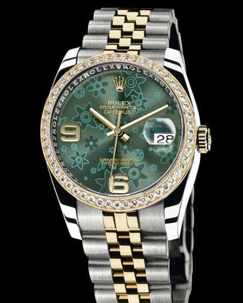 Replica Rolex Watches for Women Watch Rolex Datejust Rolesor 36 mm Oyster Perpetual 116243 63603 Yellow Rolesor Setted Bezel & Green Dial