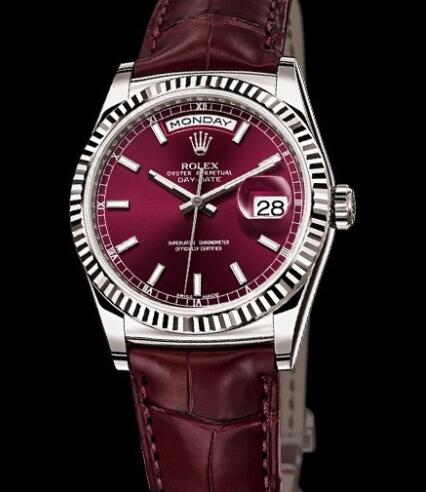Rolex Watches Oyster Perpetual Day Date 118139 White Gold Cherry Dial Alligator Bracelet