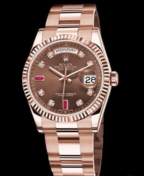 Replica Rolex Watch Rolex Day Date Or Everose Oyster Perpetual 118235 73205 Everose Gold Diamonds & Rubies Indexes