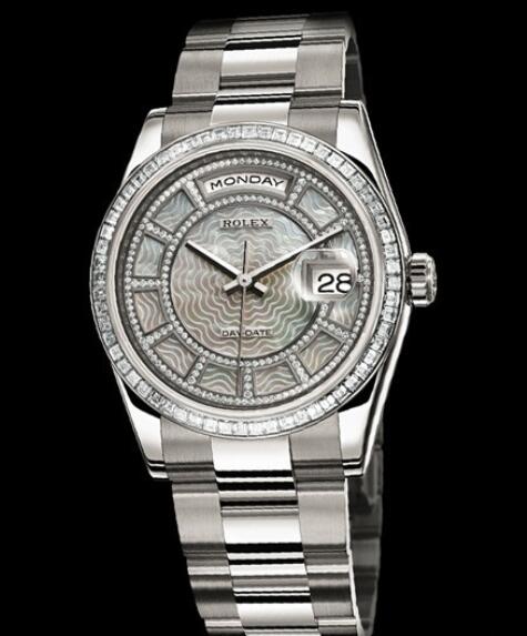 Replica Rolex Watch Rolex Day Date Sertie Oyster Perpetual 118399BR White Gold Diamonds White Mother of Pearl