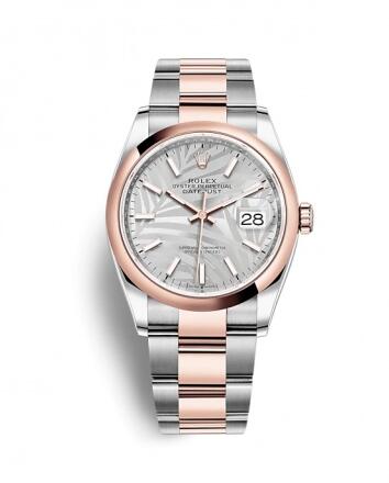 Rolex Datejust 36 Stainless SteelEveroseDomedSilver PalmOyster Replica Watch 126201 0032