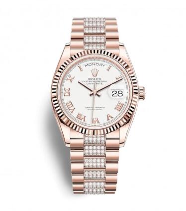 Rolex Day Date 36 Everose Gold Fluted White 