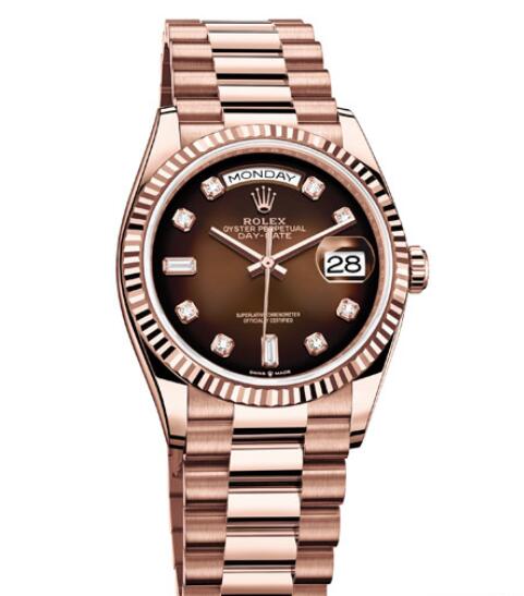 Fake Rolex Women Watch Day Date 36 Oyster Perpetual 128235 Everose Gold Diamond Indexes