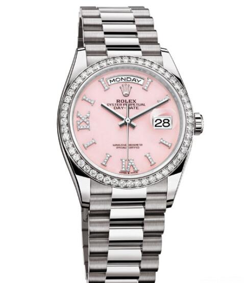 Fake Rolex Women Watch Day Date 36 Oyster Perpetual 128349RBR White Gold Diamonds