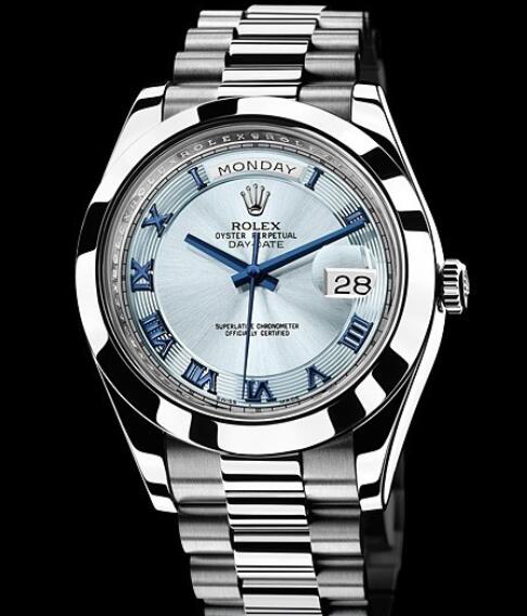 Rolex Replica Watch Oyster Perpetual Day Date II 218206 83216 Platinum Blue Dial
