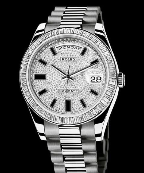 Rolex Replica Watch Oyster Perpetual Day Date II 21839983219 White Gold Setted Bezel & Paved Dial
