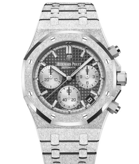 Replica Audemars Piguet Royal Oak Chronograph 41 Frosted White Gold Black Watch 26239BCGG1224BC02