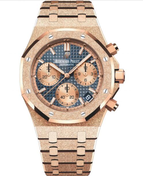 Replica Audemars Piguet Royal Oak Chronograph 41 Frosted Pink Gold Blue Bracelet Watch 26239ORGG1224OR01