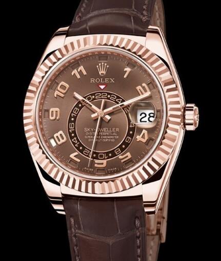 Rolex Watch Oyster Perpetual Sky Dweller 326135 Everose Gold Brown Alligator Strap