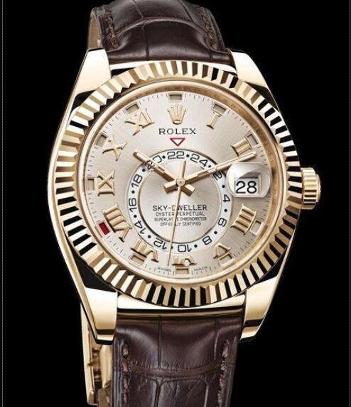 Rolex Oyster Perpetual Watches Sky Dweller 326138A Yellow Gold Brown Alligator Strap