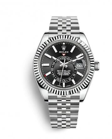 Rolex Sky Dweller Stainless Steel White Gold Black Jubilee Replica Watch 326934 0006