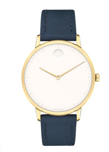 Movado Face Yellow Gold ion plated Stainless Steel Watch With Navy Leather Strap 3640010 Replica Watch Cheap Price