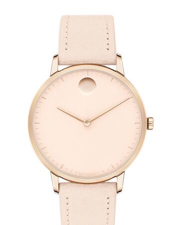 Movado Face Pale Rose Gold ion plated Stainless Steel Watch With Pink Leather Strap 3640011 Replica Watch Cheap Price