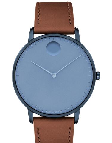Movado Face blue watch with blue dial, blue accents and brown strap 3640032 Replica Watch Cheap Price