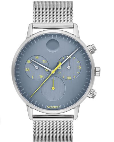 Movado Face Stainless Steel Chronograph Mesh Watch With Blue Dial 3640050 Replica Watch Cheap Price