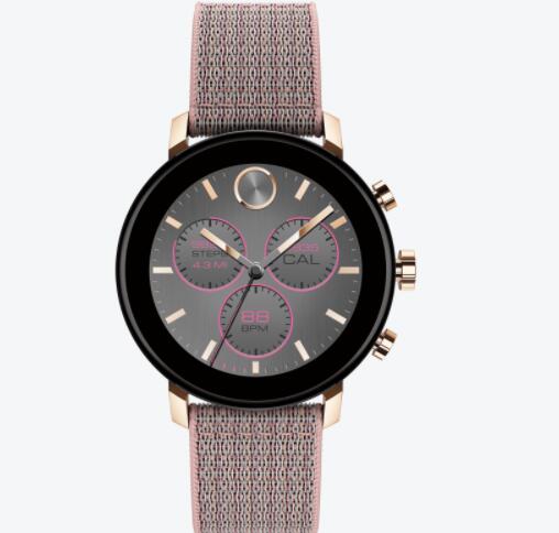 Replica Movado Connect 20 pale rose gold smart watch with pink fabric sport strap 3660025
