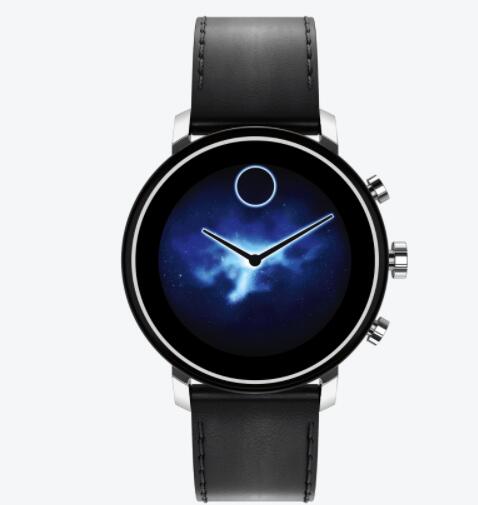 Replica Movado Connect 20 stainless steel smart watch with black leather strap 3660028