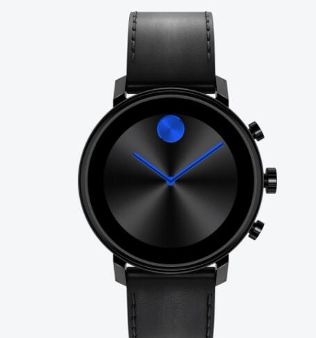 Replica Movado Connect 20 black PVD smart watch with black leather strap 3660029