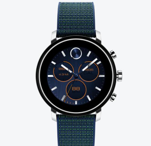 Replica Movado Connect 20 stainless steel smart watch with blue fabric sport strap 3660030