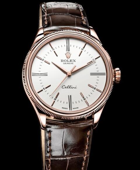 Rolex Cellini Watch Replica Cellini Time 50505 Everose Gold White Dial Alligator Strap