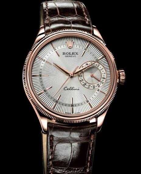 Rolex Cellini Watch Replica Cellini Date 50515 Everose Gold Silver Dial Alligator Strap