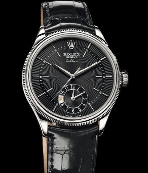 Rolex Cellini Watch Replica Cellini Dual Time 50529 White Gold Black Dial Alligator Strap