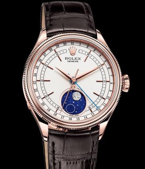 Rolex Cellini Watch Replica Cellini Moonphase 50535 Everose Gold Alligator leather