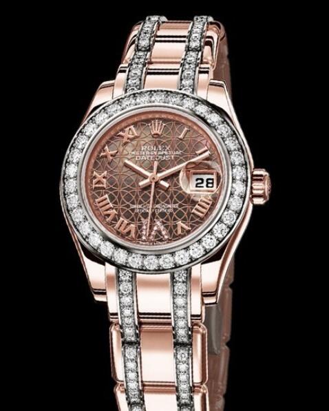 Replica Rolex Watch Rolex Lady Datejust Pearlmaster Oyster Perpetual 80285 Everose Gold Diamonds Black Mother of Pearl