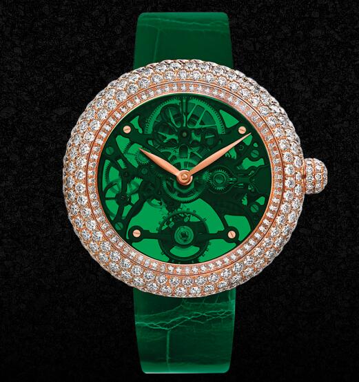 Jacob & Co Brilliant Skeleton Northern Lights Rose Gold Green Replica Watch BS43140RDQGA
