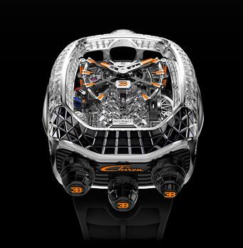 Jacob & Co Bugatti Chiron Tourbillon Baguette Black & Orange Sapphires Replica Watch BU80030AAUAA