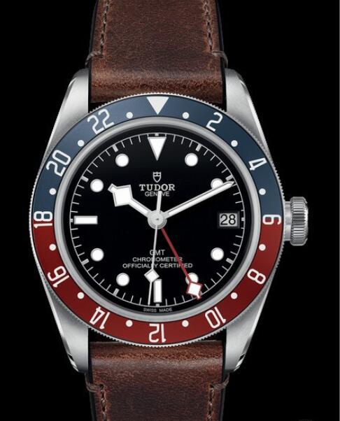 Replica Tudor Watch BLACK BAY GMT M79830RB 0002 Steel Black Dial Leather Strap