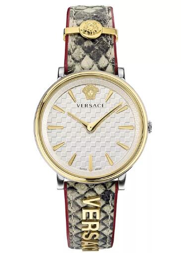 Cheap Versace Womens Swiss V Circle Logomania Edition Elaphe Leather Strap Watch 38mm Replica