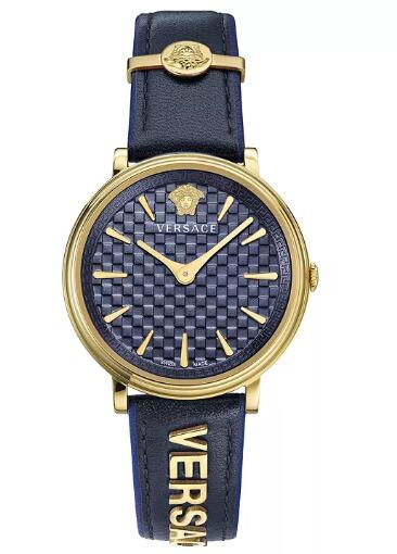 Cheap Versace Womens Swiss V Circle Logomania Edition Black Leather Strap Watch 38mm Replica