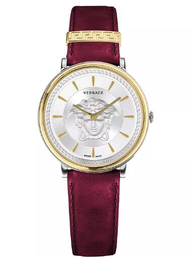 Cheap Versace Womens Swiss V Circle Red Leather Strap Watch 38mm Replica