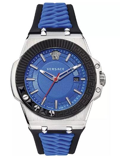Cheap Versace Mens Swiss Chain Reaction Blue & Black Silicone Strap Watch 45mm Replica