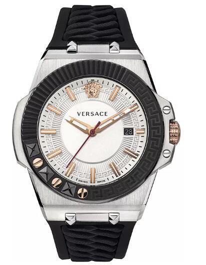 Cheap Versace Mens Swiss Chain Reaction Black Silicone Strap Watch 45mm Replica