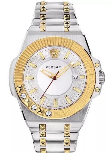 Cheap Versace Mens Swiss Chain Reaction Two Tone Stainless Steel Bracelet Watch 45mm Replica
