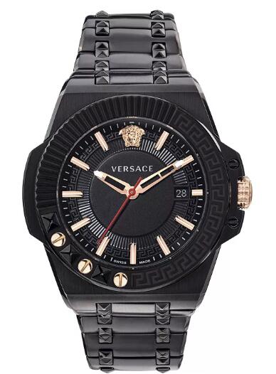 Cheap Versace Mens Swiss Chain Reaction Black Ion Plated Stainless Steel Bracelet Watch 45mm Replica