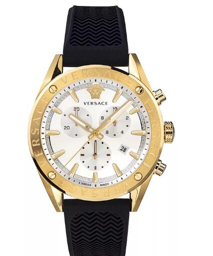 Cheap Versace Mens Swiss V Chrono Black Silicone Strap Watch 44mm Replica